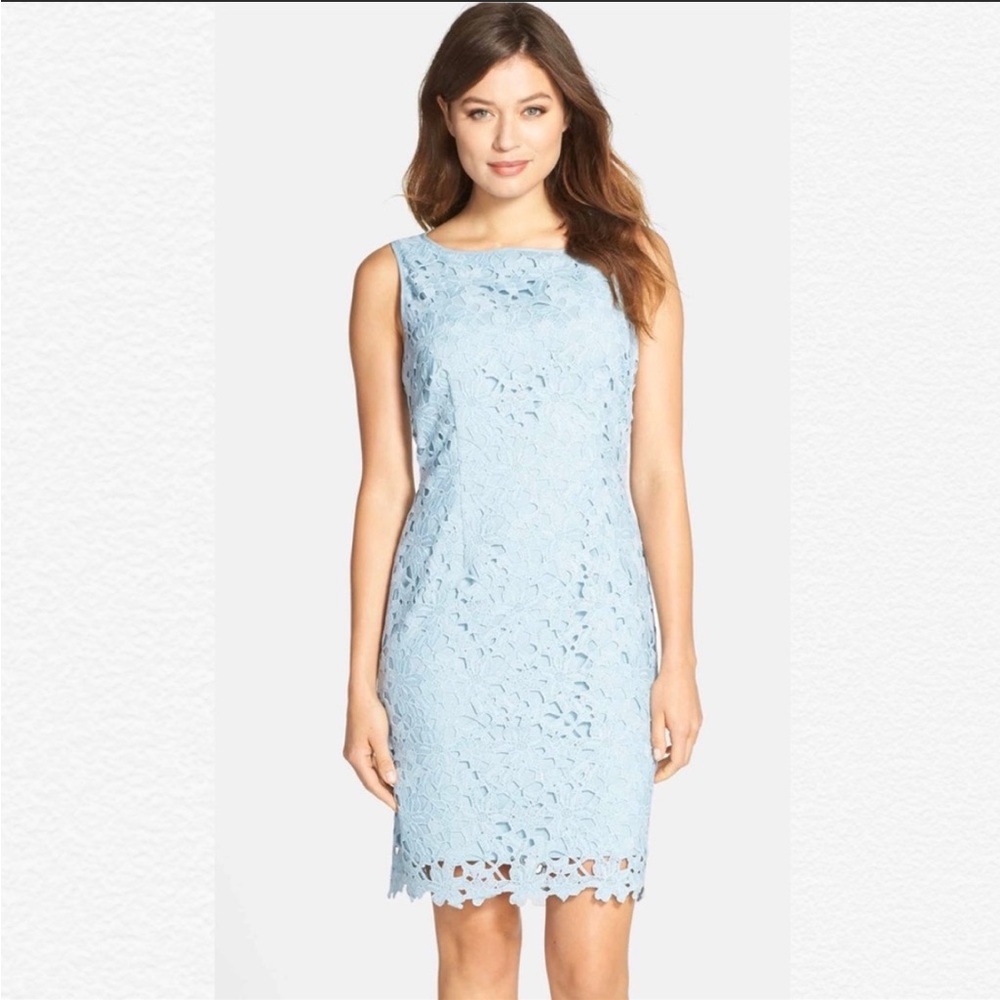 Tahari Blue Lace Eyelet Sleeveless Dress Size 8
